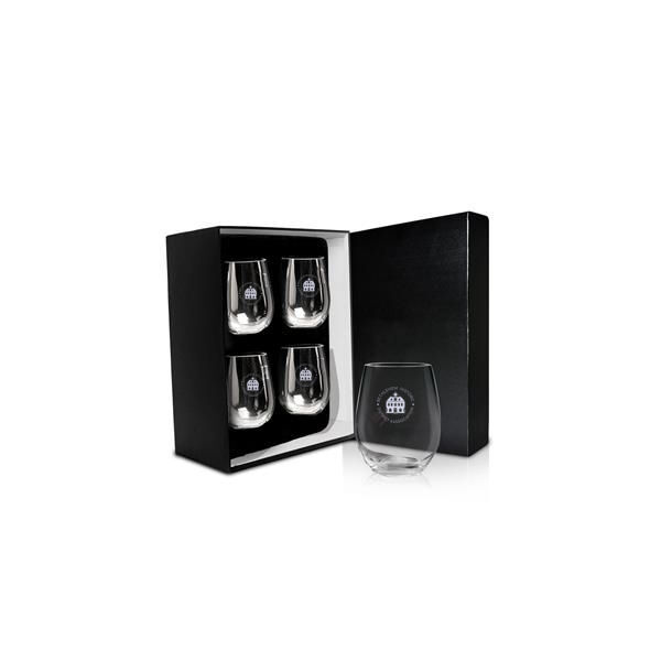 Cabernet/Merlot Stemless Wine Glasses, Set of Four Etched  21 oz. Glasses w/Gift Box Thumbnail